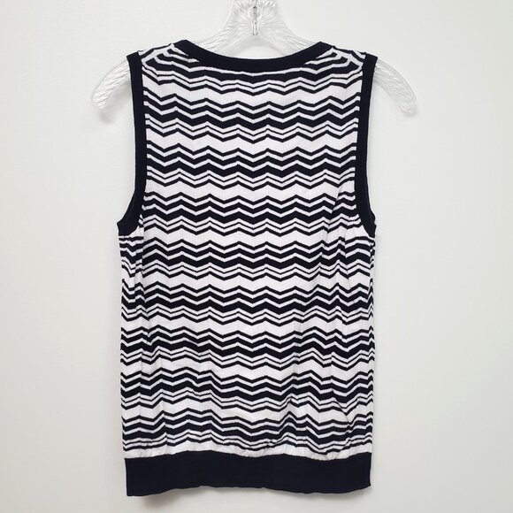 Talbots Womens Sweater Vest Size M 100% Cotton Blue White Chevron Preppy Casual - Picture 6 of 11